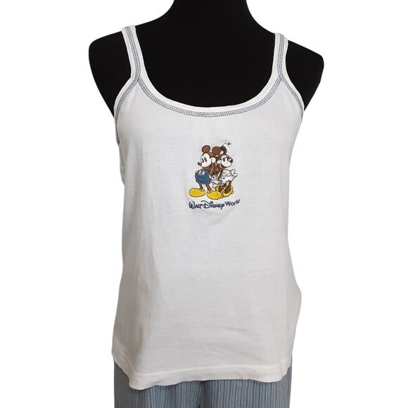 Disney Parks WDW Vintage Mickey Embroidered Pajama Set Wide Leg Pants Cami Top L - Picture 4 of 13